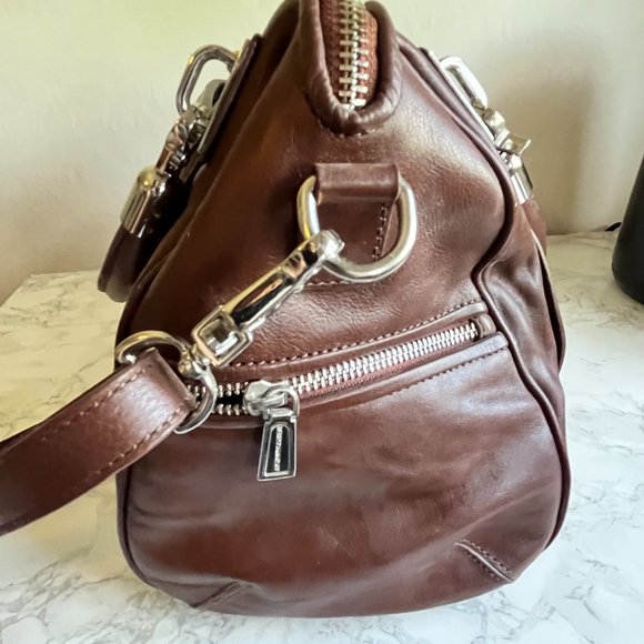 NWOT Rebecca Minkoff Studded Leather Satchel Brown Burgundy - Picture 5 of 6